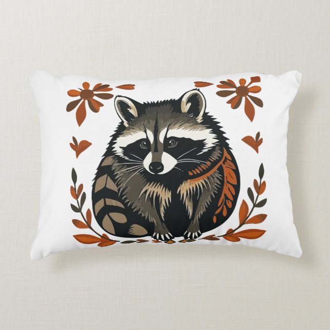 Whimsical Raccoon Woodland Animal Folk or Tribal A Accent Pillow (Front)