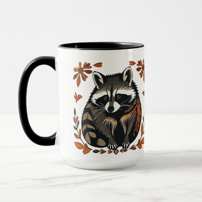 Whimsical Raccoon Woodland Animal Folk or Tribal A Mug (Left)