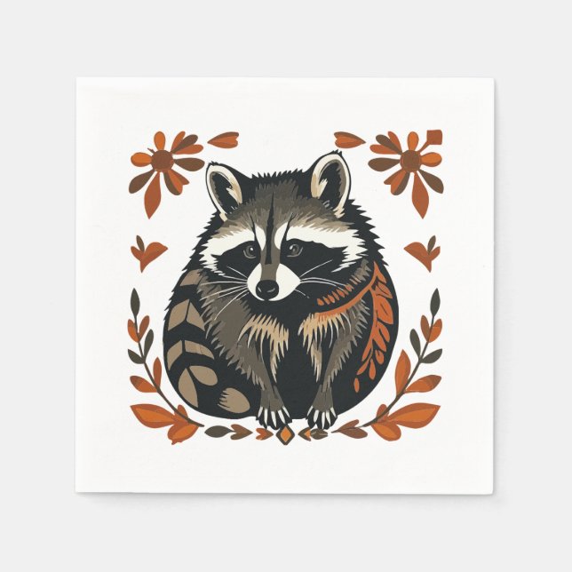Whimsical Raccoon Woodland Animal Folk or Tribal A Napkins (Front)