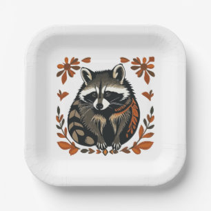 Whimsical Raccoon Woodland Animal Folk or Tribal A Paper Plates
