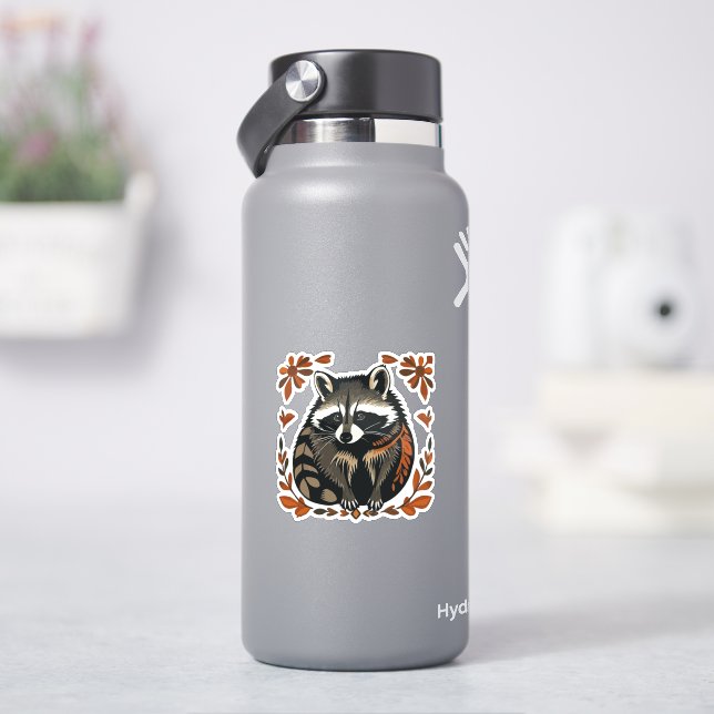 Whimsical Raccoon Woodland Animal Folk or Tribal A Sticker (HydroFlask)