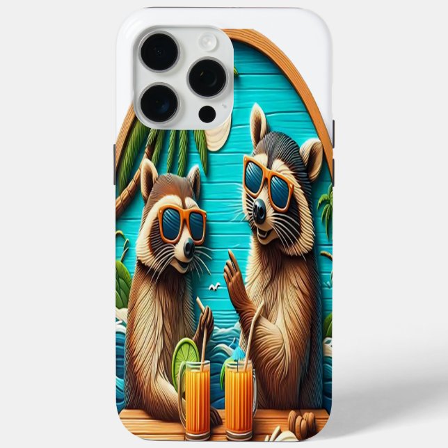 Whimsical Raccoons Perched on Rustic Table Case-Mate iPhone Case (Back)