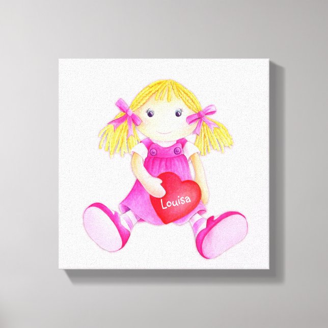 Whimsical rag doll girls add your name nursery art canvas print (Front)