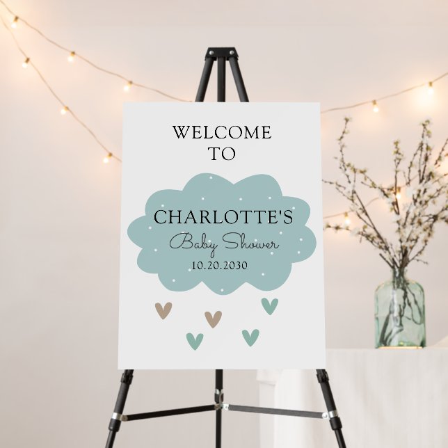 Whimsical Rain Cloud Blue Baby Shower Foam Board (In Situ (Stand))