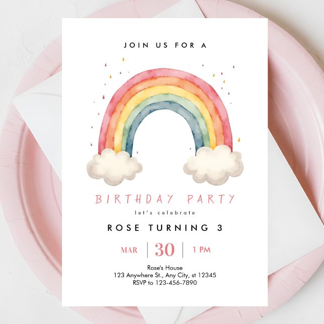 Whimsical Rainbow 3rd Birthday Party Invitation (Creator Uploaded)