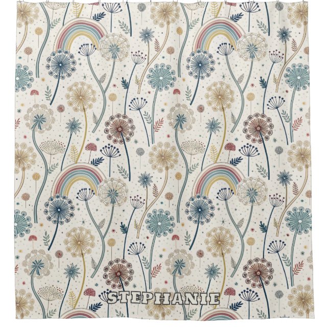Whimsical Rainbow and Botanical Dandelions (2) Shower Curtain (Front)