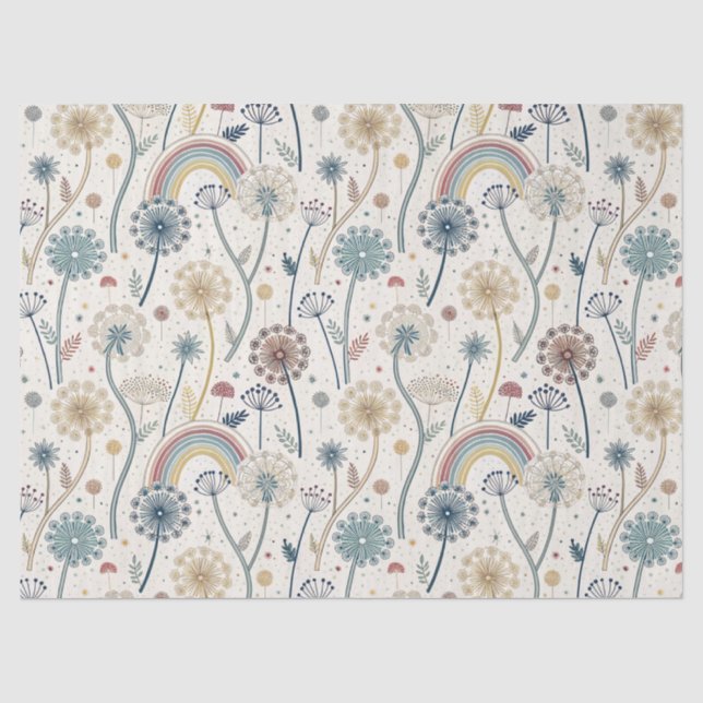 Whimsical Rainbow and Botanical Dandelions (2) Tissue Paper (Front)