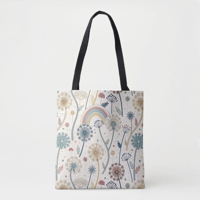 Whimsical Rainbow and Botanical Dandelions (2) Tote Bag (Front)