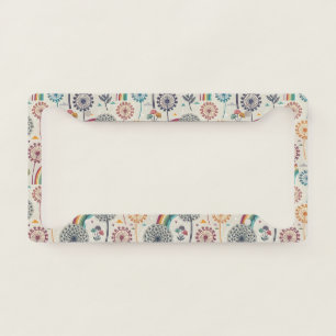 Whimsical Rainbow and Botanical Dandelions License Plate Frame