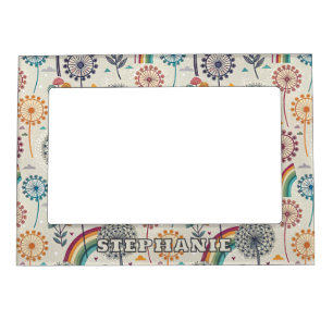 Whimsical Rainbow and Botanical Dandelions Magnetic Frame