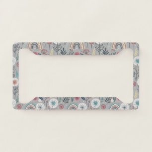 Whimsical Rainbow and Botanical License Plate Frame
