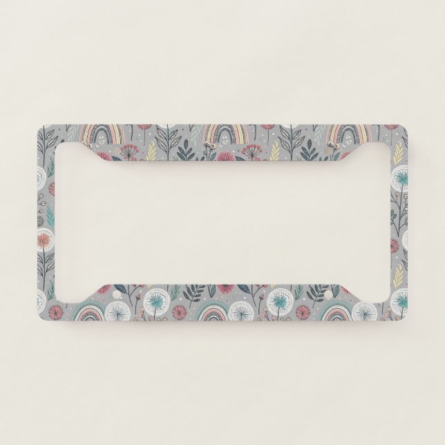 Whimsical Rainbow and Botanical License Plate Frame (Front)
