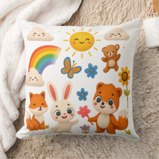 Whimsical Rainbow Animals Decorative Pillow