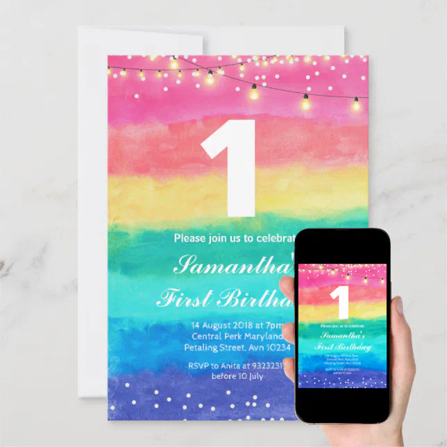 Whimsical Rainbow Birthday Invitation | Zazzle