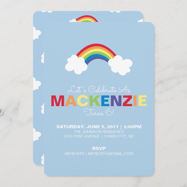 Whimsical Rainbow Birthday Party Invitation (Front/Back)