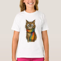 Whimsical Rainbow Cat Artistic Girls T-Shirt Color