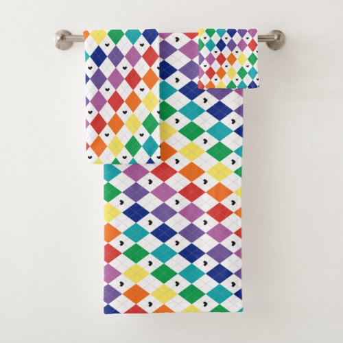  Whimsical  Rainbow Checkered Pattern  Bath Towel Set