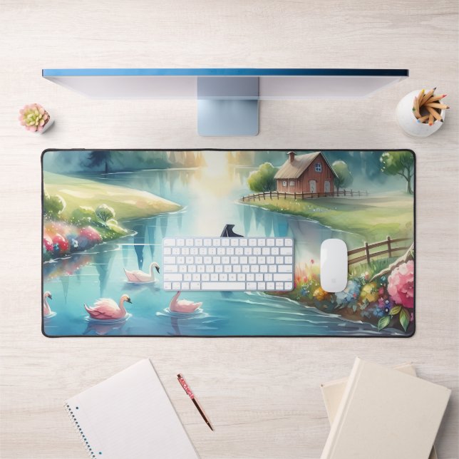 Whimsical Rainbow Earth Fantasy Scene Desk Mat (Office 1)