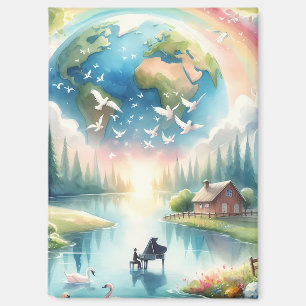 Whimsical Rainbow Earth Fantasy Scene Magnet