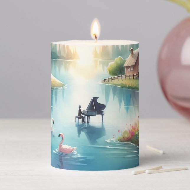 Whimsical Rainbow Earth Fantasy Scene Pillar Candle (In Situ)