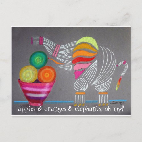 Whimsical Rainbow Elephant art on postcard