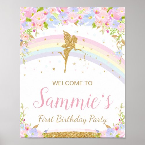 Whimsical Rainbow Fairy Birthday Party Welcome Poster