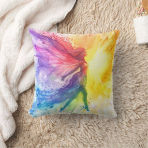 Whimsical Rainbow Fairy - Enchanted Cottagecore Throw Pillow