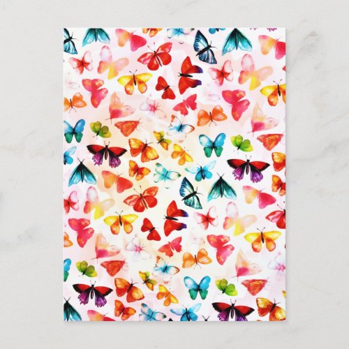 Whimsical Rainbow Forest Butterfly Watercolor  Announcement Postcard