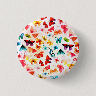 Whimsical Rainbow Forest Butterfly Watercolor Button