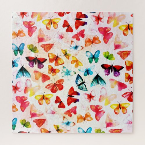 Whimsical Rainbow Forest Butterfly Watercolor  Jigsaw Puzzle