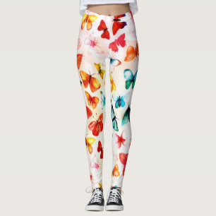 Whimsical Rainbow Forest Butterfly Watercolor Leggings
