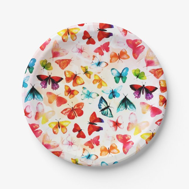 Whimsical Rainbow Forest Butterfly Watercolor  Paper Plates (Front)