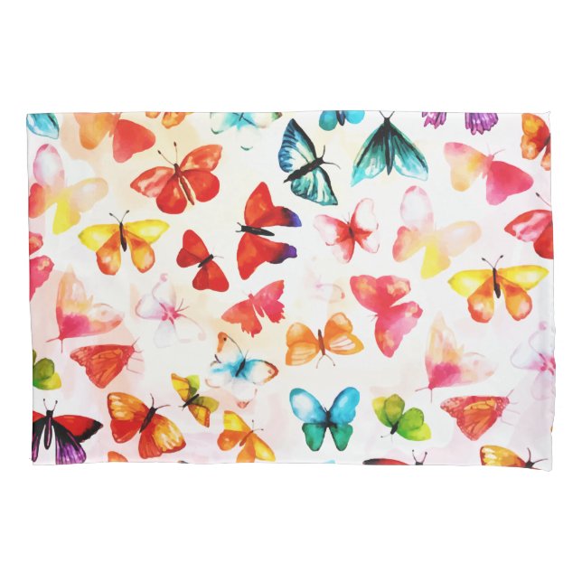 Whimsical Rainbow Forest Butterfly Watercolor  Pillow Case (Front)