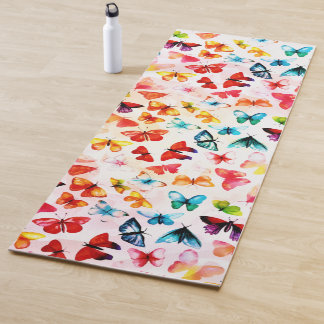 Whimsical Rainbow Forest Butterfly Watercolor Yoga Mat