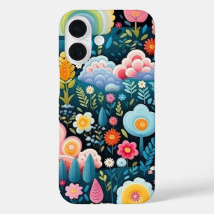 Whimsical Rainbow Garden Floral Fantasy Pattern iPhone 16 Case