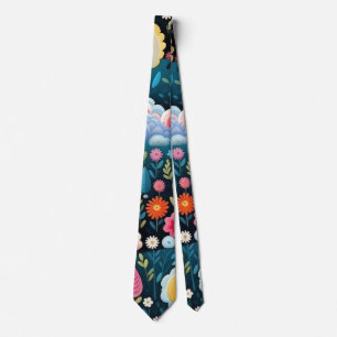 Whimsical Rainbow Garden Floral Fantasy Pattern Neck Tie