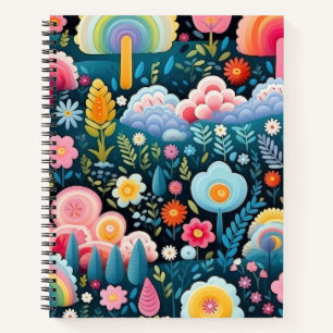 Whimsical Rainbow Garden Floral Fantasy Pattern Notebook
