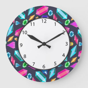 Whimsical Rainbow Gems Large Clock