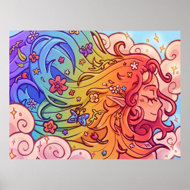 Whimsical Rainbow Hair Elf Poster (Front)