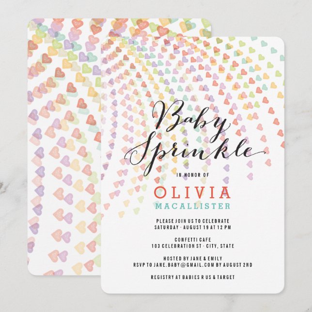 Whimsical Rainbow Hearts Colorful Baby Sprinkle Invitation (Front/Back)