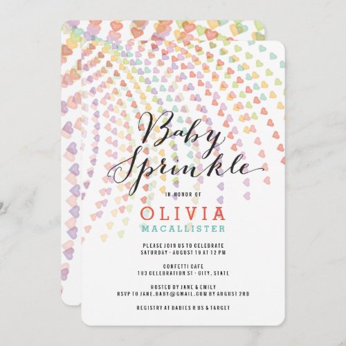 Whimsical Rainbow Hearts Colorful Baby Sprinkle Invitation