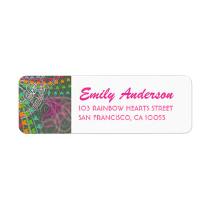 Whimsical Rainbow Hearts Pink Swirls Labels