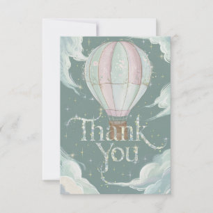 Whimsical Rainbow Hot Air Balloon Thank You Card