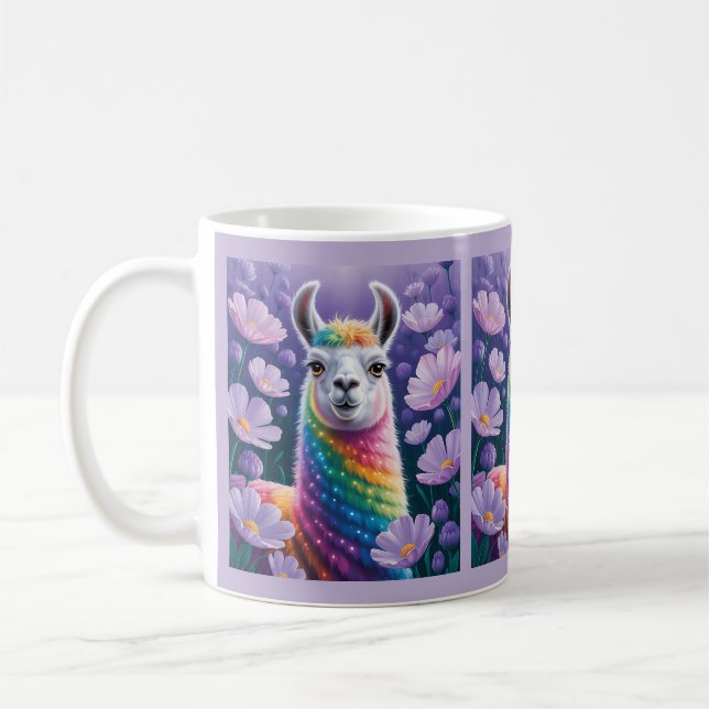 Whimsical Rainbow Llama Painting Coffee Mug (Left)