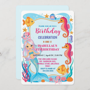 whimsical rainbow mermaid octopus star birthday save the date