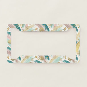 Whimsical Rainbow Pastel Abstract with Gold Stars License Plate Frame