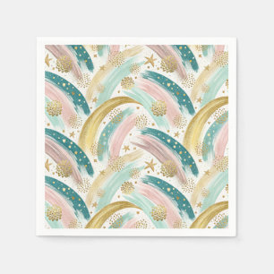 Whimsical Rainbow Pastel Abstract with Gold Stars Napkins