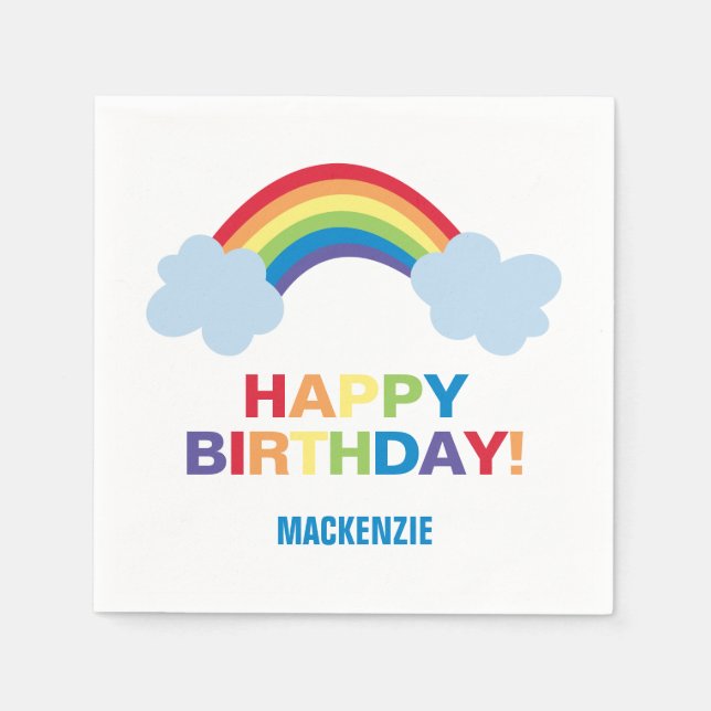 Whimsical Rainbow Personalized Birthday Napkins (Front)