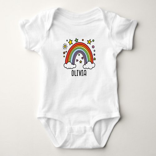 Whimsical Rainbow Personalized Girls Baby Bodysuit