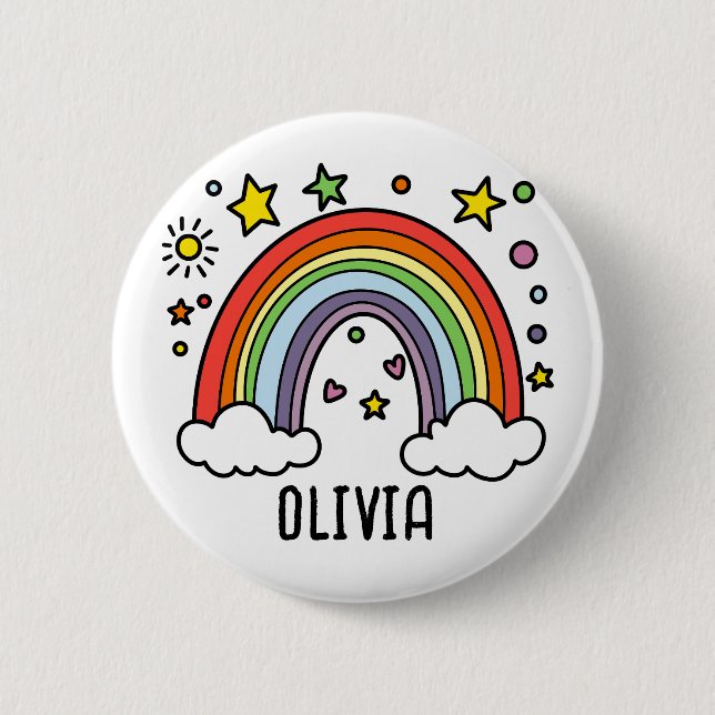 Whimsical Rainbow Personalized Girls Button (Front)